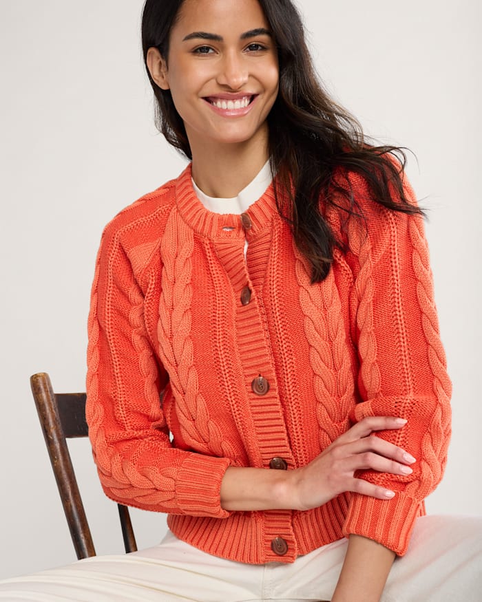 WOMEN'S COTTON CABLE CARDIGAN